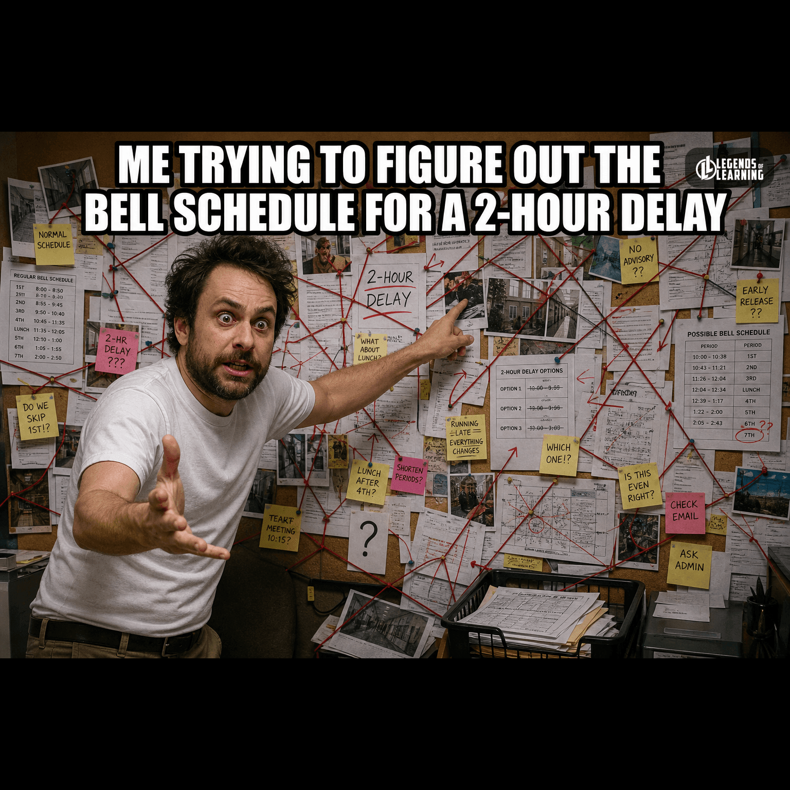 ME TRYING TO FIGURE OUT THE BELL SCHEDULE FOR A 2-HOUR DELAY