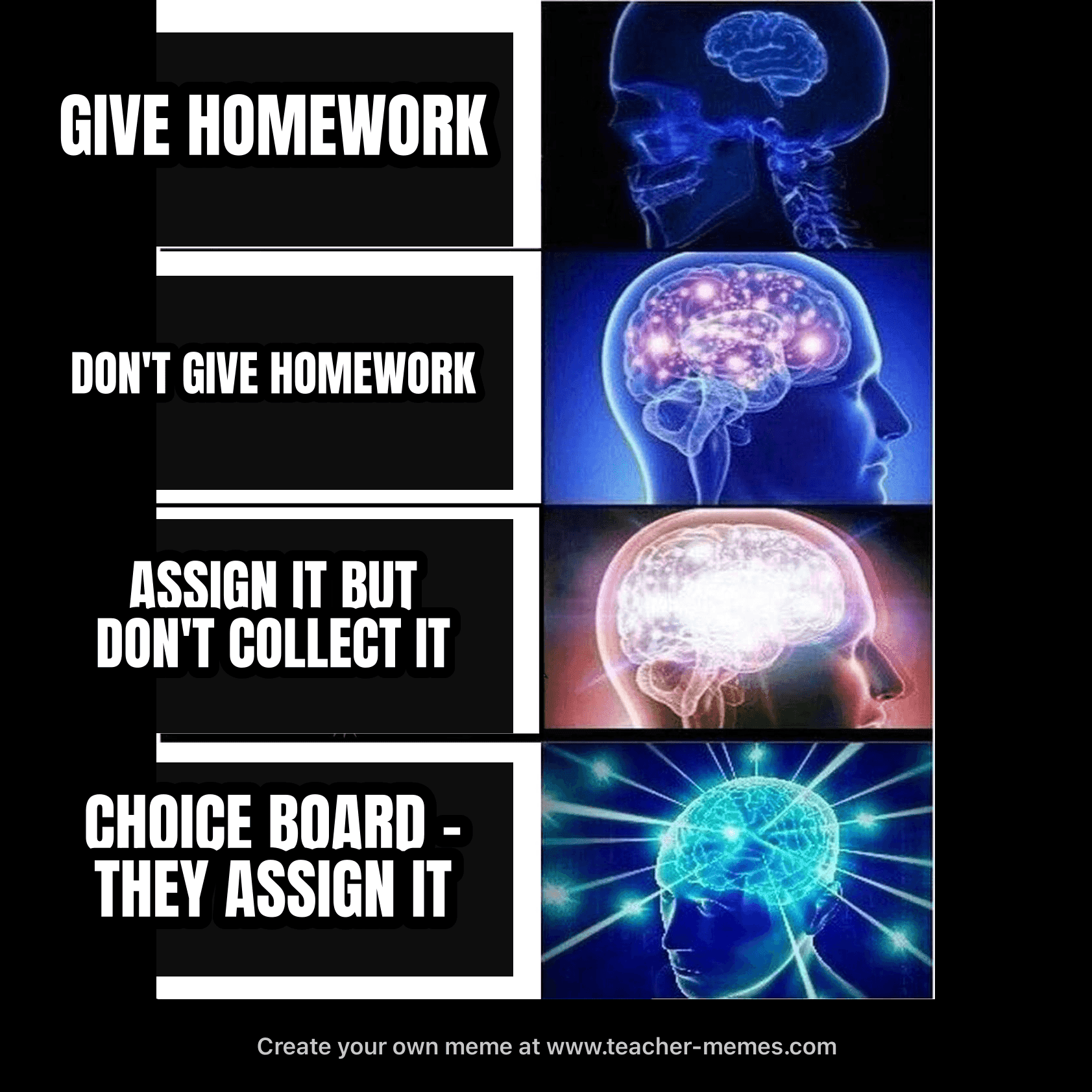 GIVE HOMEWORK β DON'T GIVE HOMEWORK β ASSIGN BUT DON'T COLLECT β 'CHOICE BOARD'
